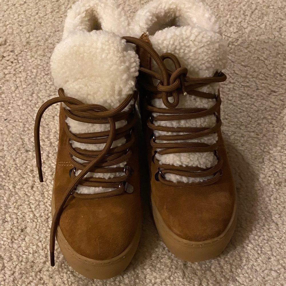 Susana Brown and Cream Shearling Lace-Up Boots size 6